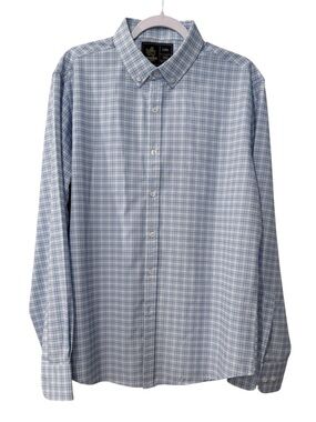 Rugby University men's Large long-sleeve button-down blue & white plaid shirt.
